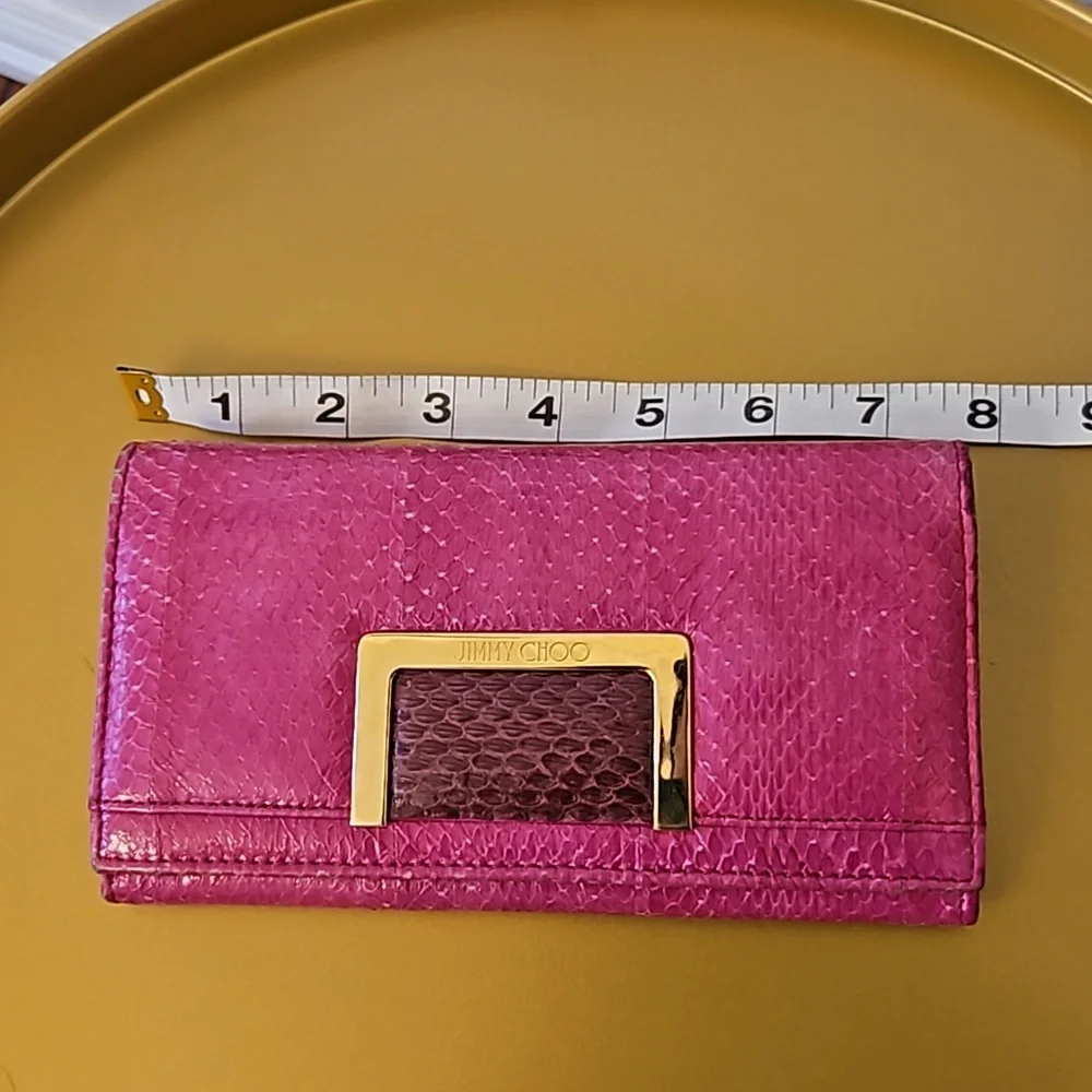EUC Jimmy Choo Snakeskin Continental Wall in Hot Pink w/ COA - Picture 14 of 15